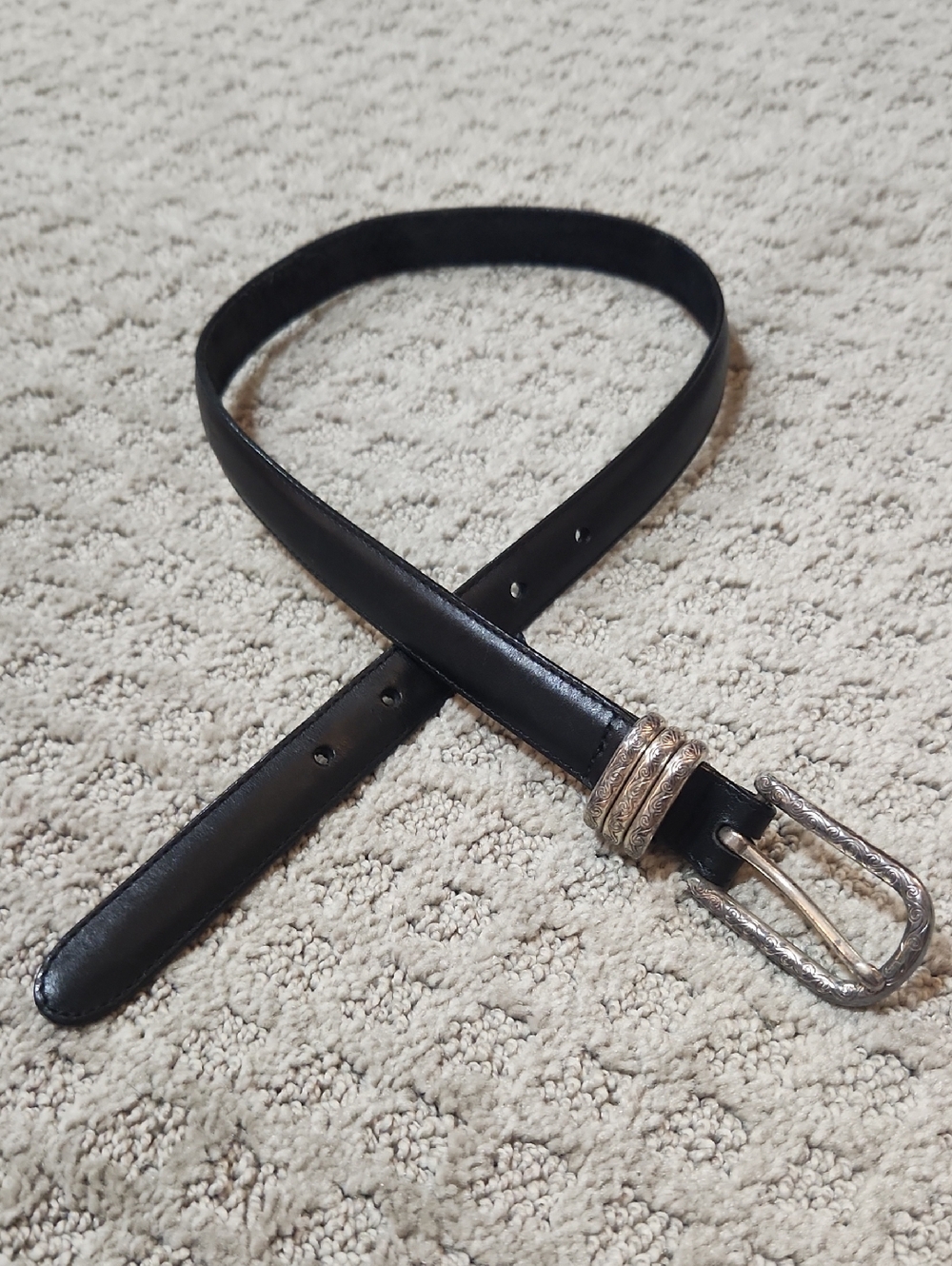 Brighton Smooth Classic Black Leather Belt with Embossed Silver Buckle Small